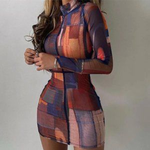 Fashion Nova Hadley Mesh Mini Dress (Blue/combo)